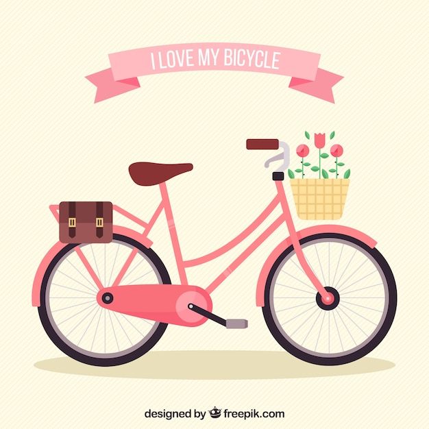 Free Vector lovely bike with basket and flowers