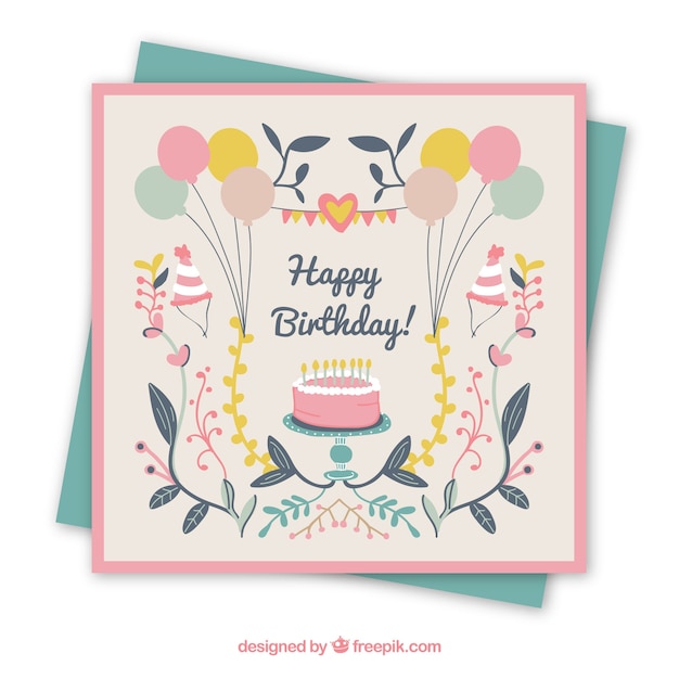 Free Vector lovely birthday card template with flat deisng