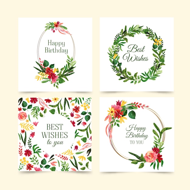 Free Vector lovely birthday cards collection with flowers