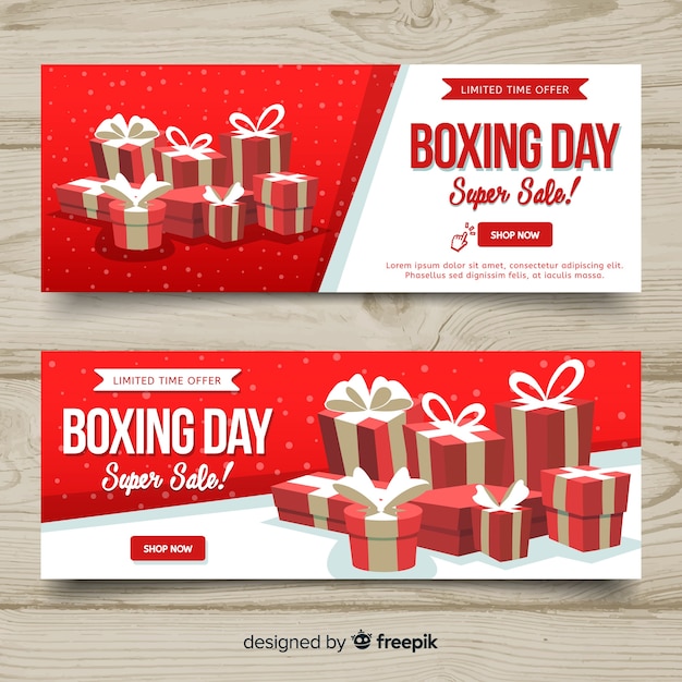 Lovely boxing day banners with flat design