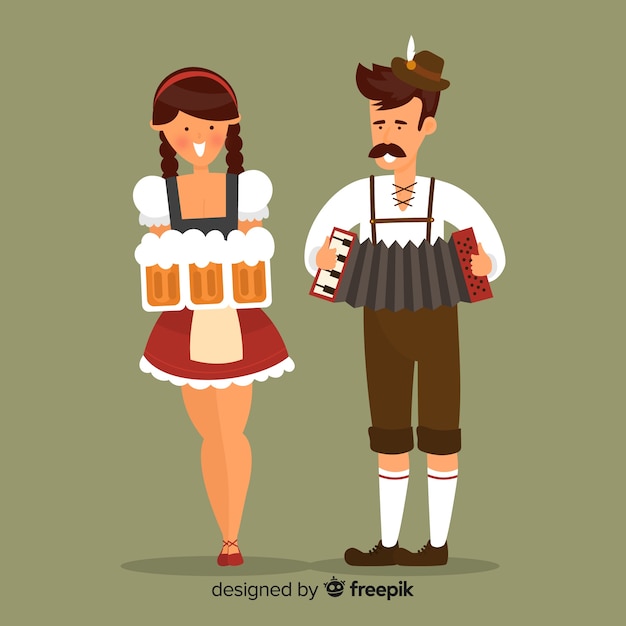 Free Vector lovely characters celebrating oktoberfest