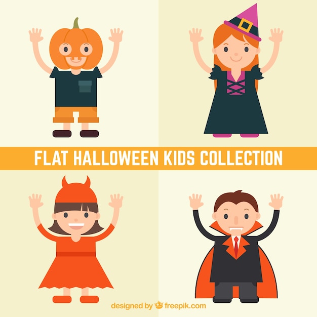 Free Vector lovely children halloween dressed 