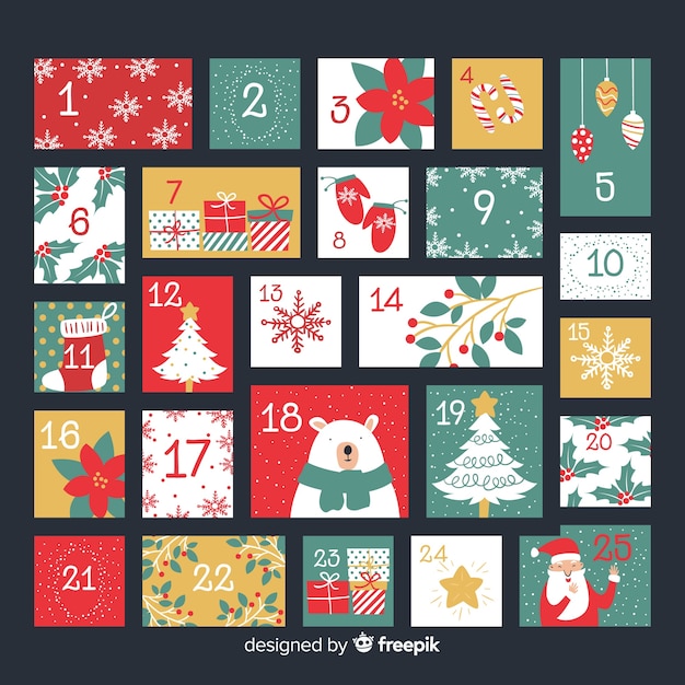 Free vector lovely christmas calendar with elegant style