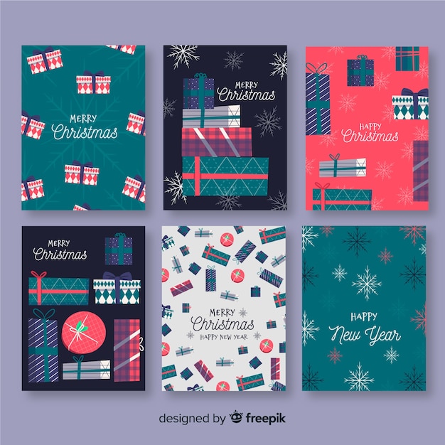 Free Vector lovely christmas card collection with flat design