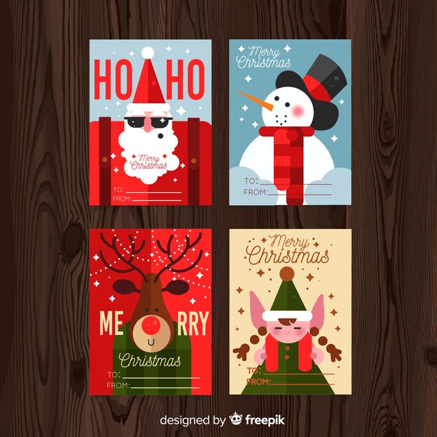 Lovely christmas card collection with flat design