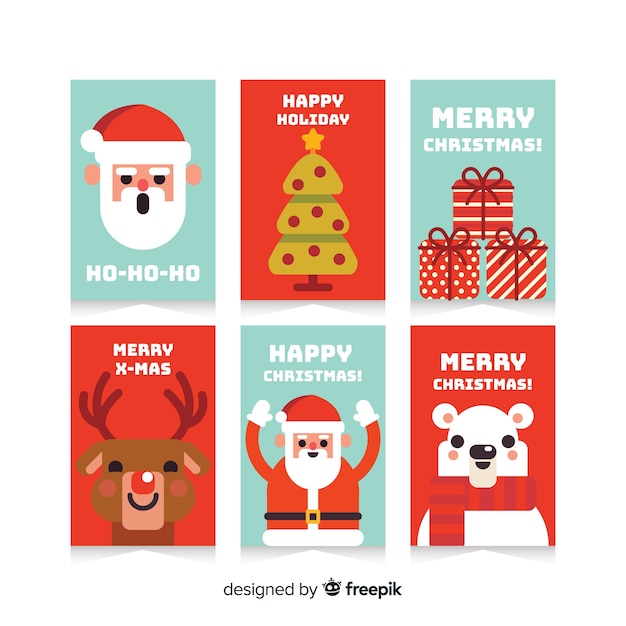 Lovely christmas card collection with flat design