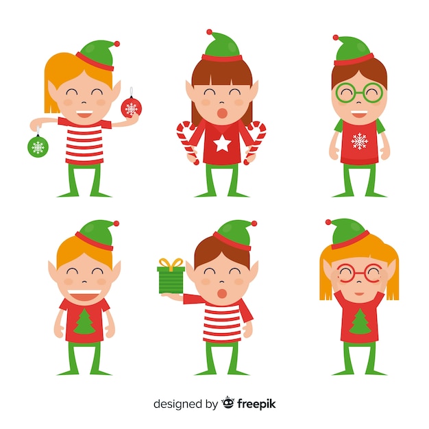 Free Vector lovely christmas character collection with flat design