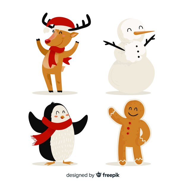 Lovely christmas character collection with flat design