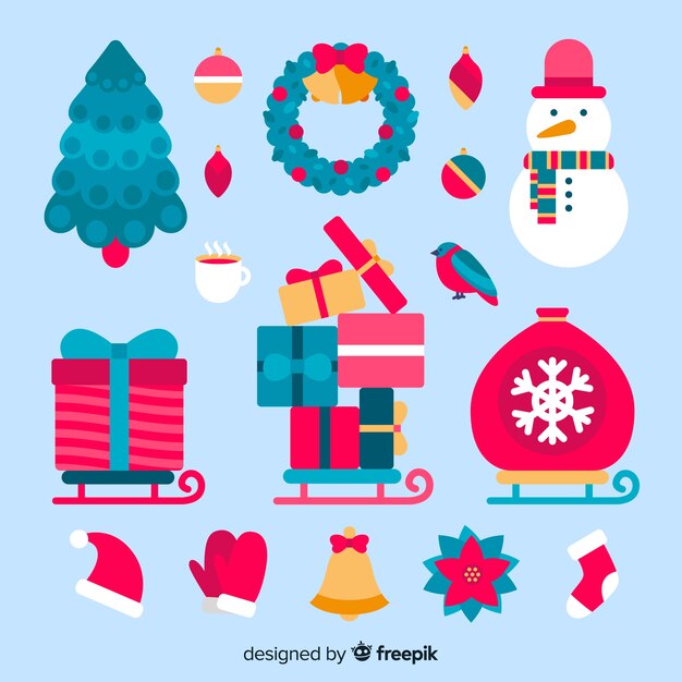 Lovely christmas element collection with flat design