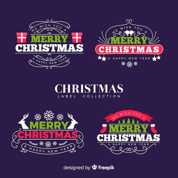 Lovely christmas label collection with flat design