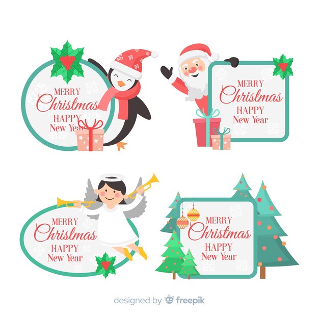 Lovely christmas label collection with flat design