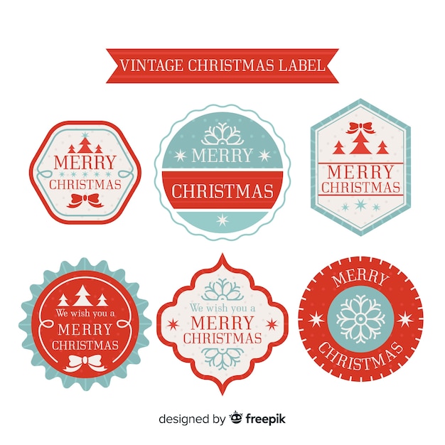 Free Vector lovely christmas label collection with vintage style