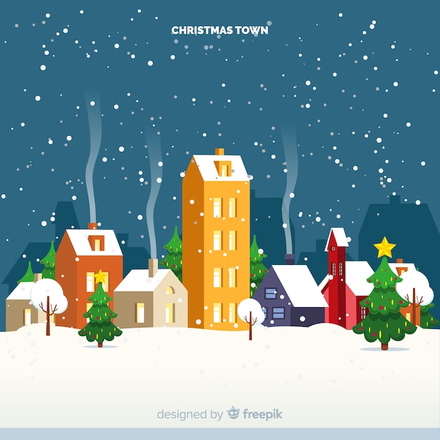 Free Vector lovely christmas town with flat design