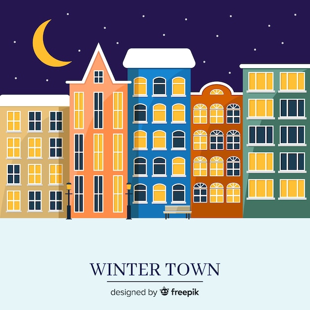 Free Vector lovely christmas town with flat design