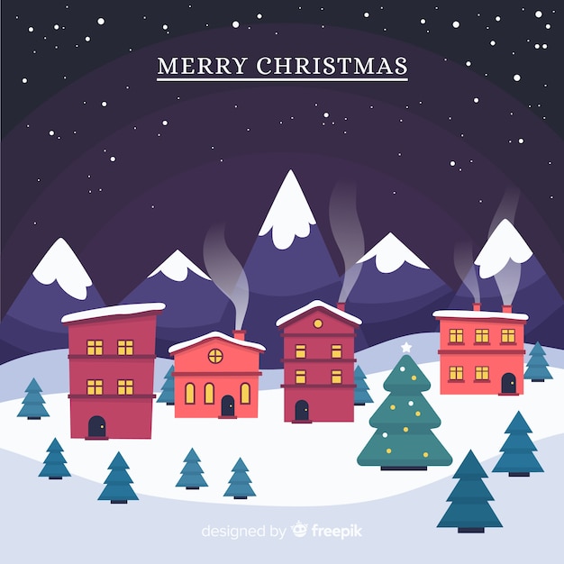 Free vector lovely christmas town with flat design