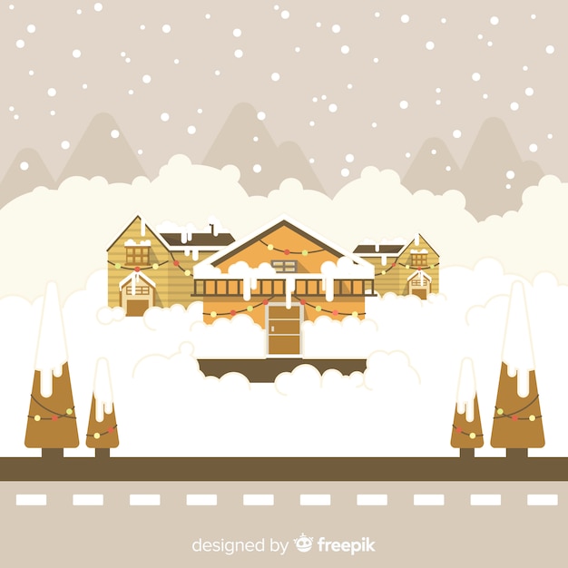 Free Vector lovely christmas town with flat design