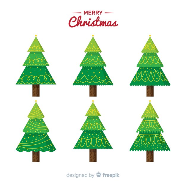 Lovely christmas tree collection with flat design