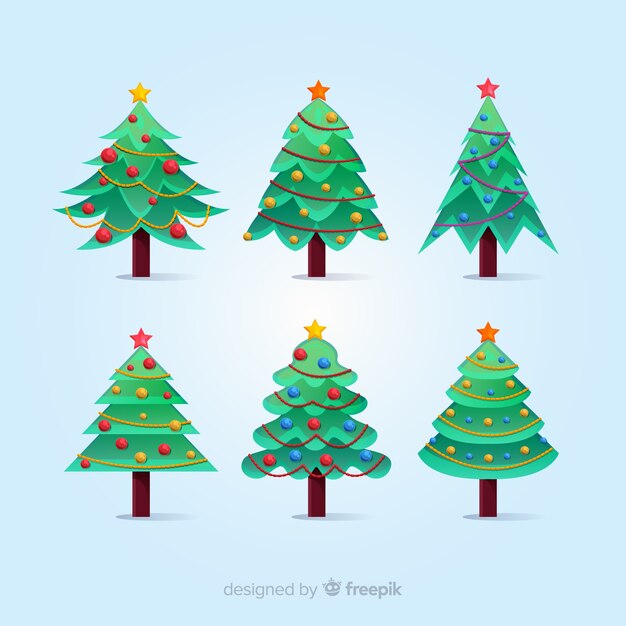 Lovely christmas tree collection with flat design