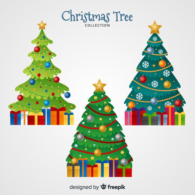 Lovely christmas tree collection with flat design