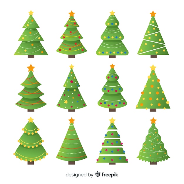 Lovely christmas tree collection with flat design