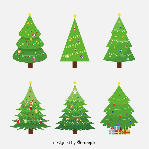 Lovely christmas tree collection with flat design