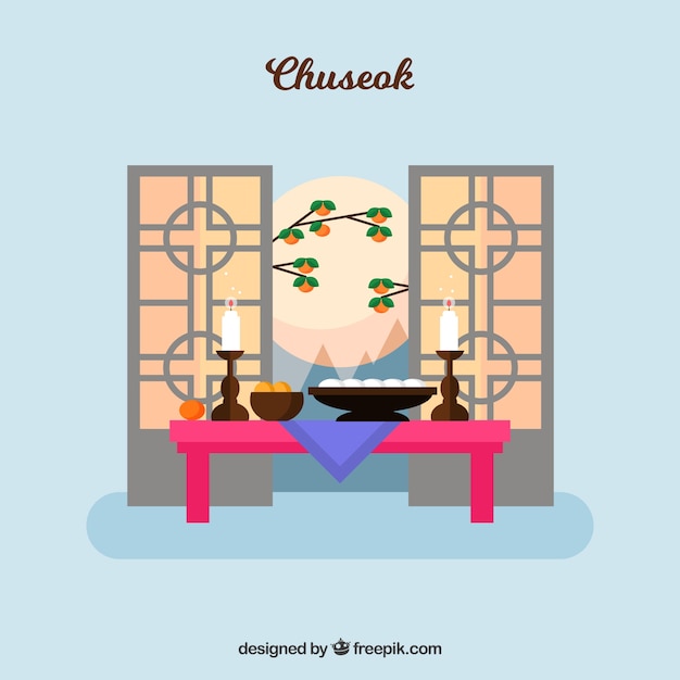 Free Vector lovely chuseok composition with flat design