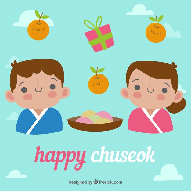 Lovely chuseok composition with flat design