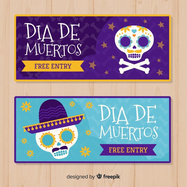 Lovely día de muertos banners with flat design