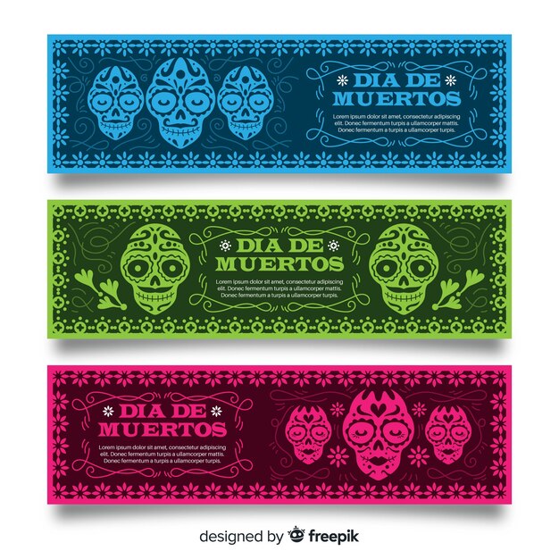 Lovely día de muertos banners with flat design