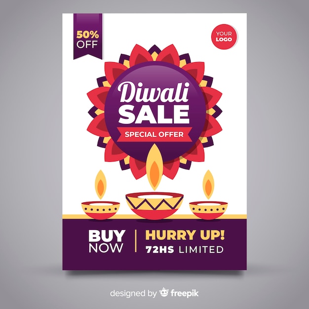 Lovely diwali sale flyer with flat design