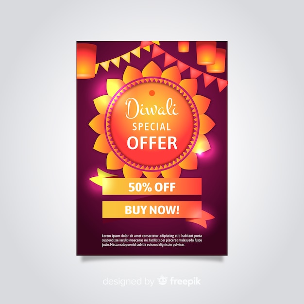 Free vector lovely diwali sale flyer with flat design