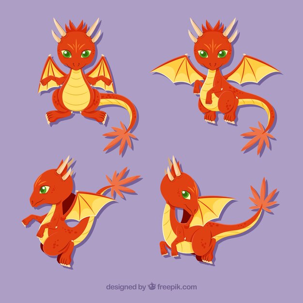 Lovely dragon character collection with flat design