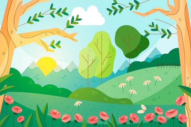 Lovely drawn spring landscape background