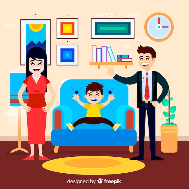 Free Vector lovely family at home with flat design