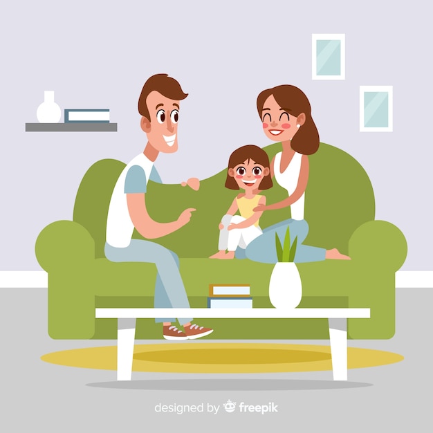 Lovely family at home with flat design