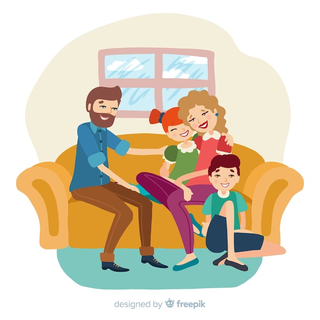 Lovely family at home with flat design