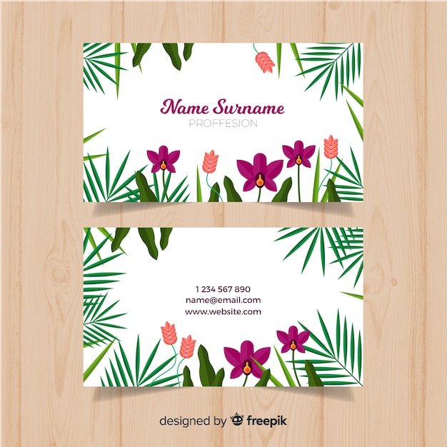 Lovely floral business card with flat design