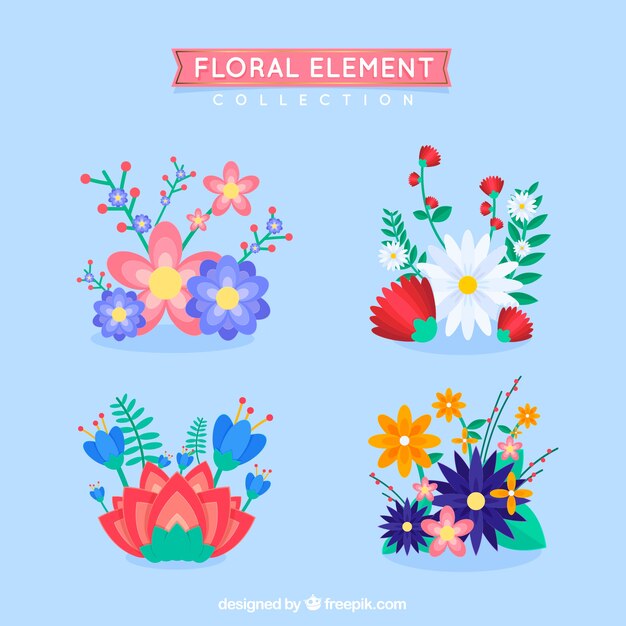 Lovely floral element collection with flat design