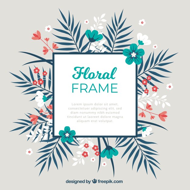 Lovely floral frame with flat design