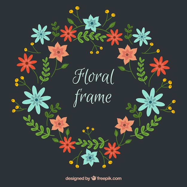 Lovely floral frame with flat design