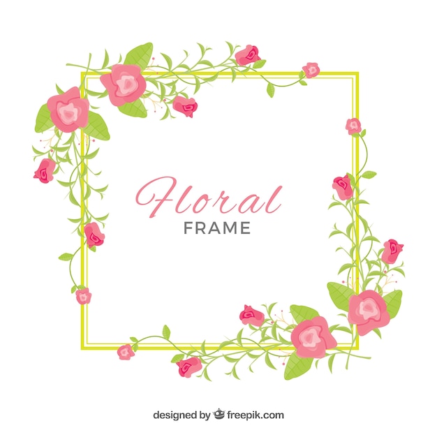 Lovely floral frame with flat design