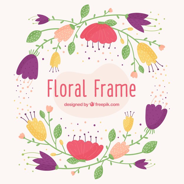 Lovely floral frame with flat design