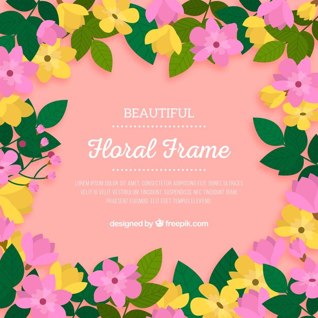 Lovely floral frame with flat design