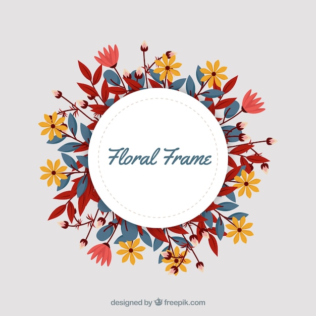 Lovely floral frame with flat design