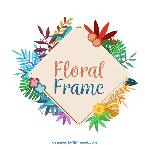 Lovely floral frame with flat design