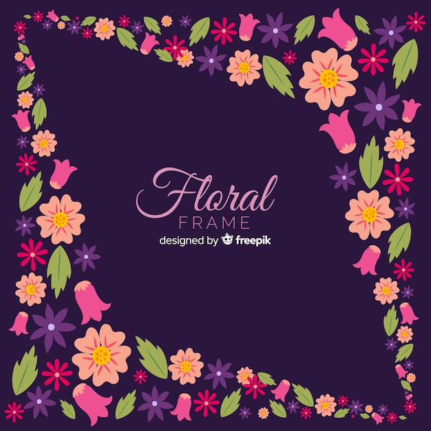 Lovely floral frame with flat design