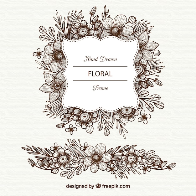 Free Vector lovely floral frame with hand drawn style