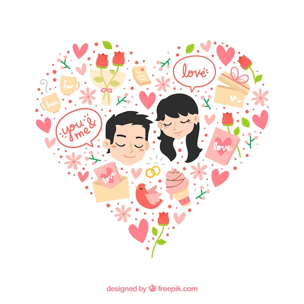 Lovely floral heart with a couple in love