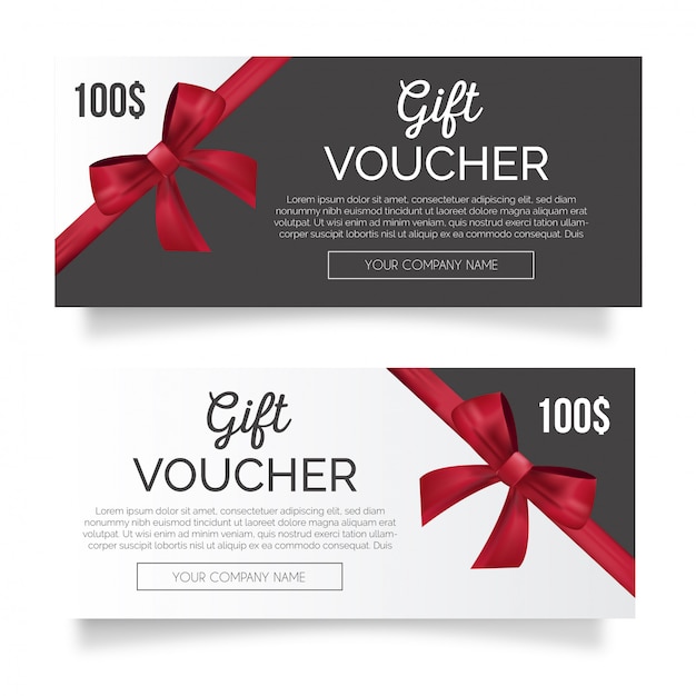 Free vector lovely gift voucher with red ribbon