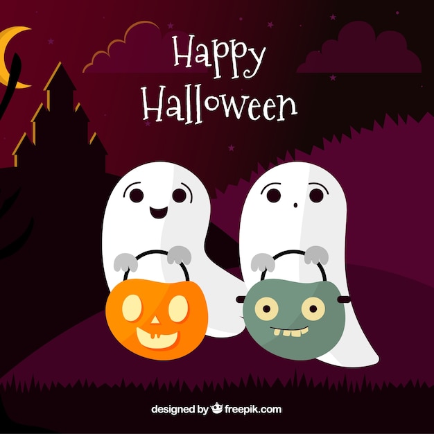 Free Vector lovely halloween background with flat design